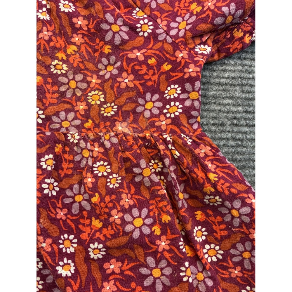 Cat & Jack Toddler Girls Floral Puff Sleeve Peplum Top Dress Burgundy Orange 3T - Picture 2 of 4